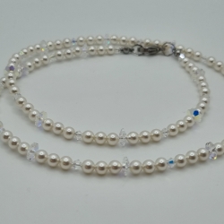 Kette Perlen Weiß Perlenkette Pearls und Kristalle (805)
