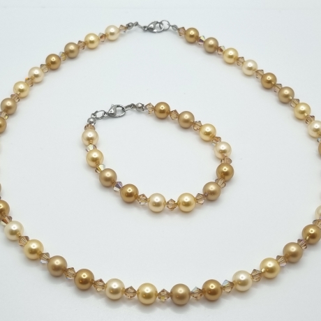 Kette und Armband Perlen Gold (591)