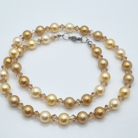 Kette und Armband Perlen Gold (591)