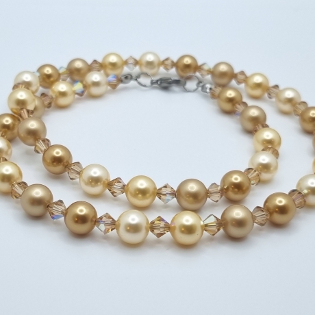 Kette und Armband Perlen Gold (591)