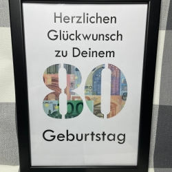 Geldgeschenk Bilderrahmen 80. Geburtstag personalisierbar DIN A4