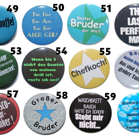 Männersprüche Buttonset 50 mm mit Anstecknadel 5 Stück Auswahl