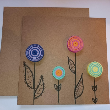 Blumen 3D quadratisch Kraftpapier schlicht und schön