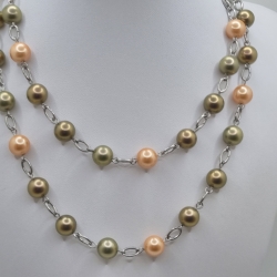 Kette Muschelkernperlen Oliv Apricot  Y-Kette  (818)