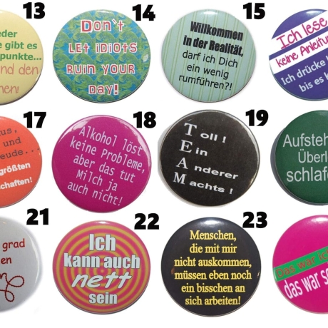 Lustige Sprüche II Buttonset 50 mm Anstecknadel 5 Stück Auswahl