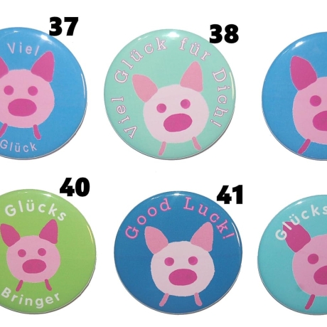 Glücksbringer Buttonset 50 mm Anstecknadel 5 Stück Auswahl