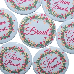 Buttons JGA Set Junggesellenabschied groß 50mm 10 Stück Blumen