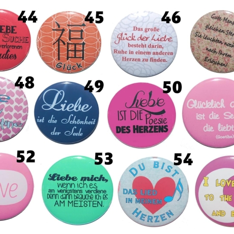 Liebe Freundschaft Buttonset 50 mm Anstecknadel 5 Stück Auswahl