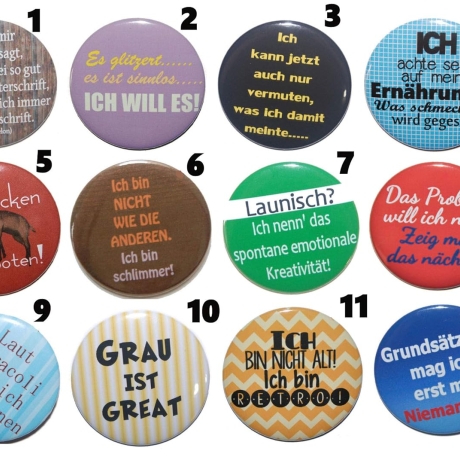 Lustige Sprüche III Buttonset 50 mm Anstecknadel 5 Stück Auswahl