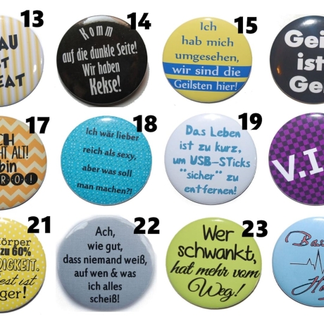 Männersprüche Buttonset 50 mm mit Anstecknadel 5 Stück Auswahl