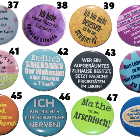 Lustige Sprüche I Buttonset 50 mm Anstecknadel 5 Stück Auswahl