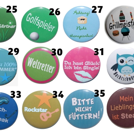Männersprüche Buttonset 50 mm mit Anstecknadel 5 Stück Auswahl