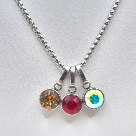 Edelstahlkette mit 3 Chaton Anhänger Kristallanhänger (821)