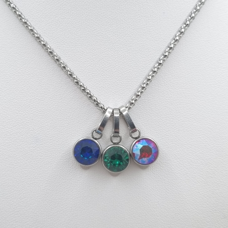 Edelstahlkette mit 3 wechselbaren Chaton-Anhängern  (821)
