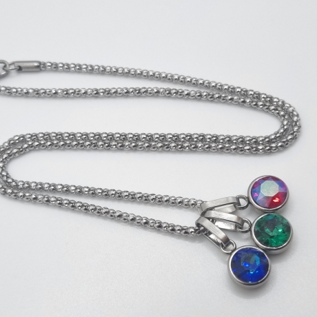 Edelstahlkette mit 3 wechselbaren Chaton-Anhängern  (821)