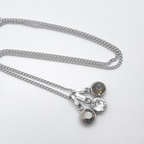 Edelstahlkette mit 3 Chaton Anhänger Kristallanhänger (821)