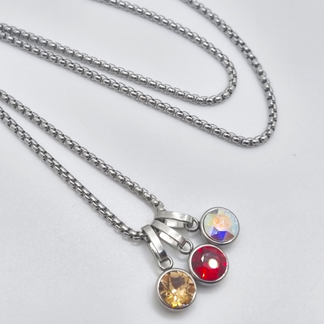 Edelstahlkette mit 3 Chaton Anhänger Kristallanhänger (821)