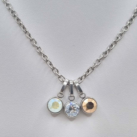 Edelstahlkette mit 3 Chaton Anhänger Kristallanhänger (821)