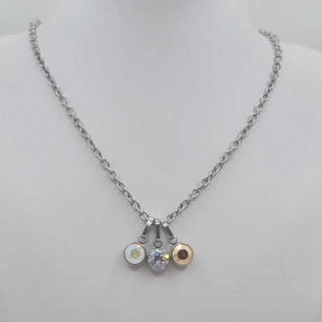 Edelstahlkette mit 3 Chaton Anhänger Kristallanhänger (821)