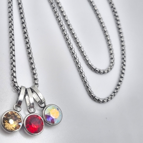 Edelstahlkette mit 3 Chaton Anhänger Kristallanhänger (821)