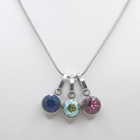 Edelstahlkette mit 3 Chaton Anhänger Kristallanhänger (821)