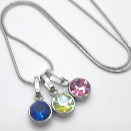 Edelstahlkette mit 3 Chaton Anhänger Kristallanhänger (821)