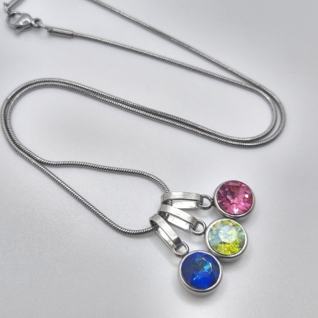 Edelstahlkette mit 3 Chaton Anhänger Kristallanhänger (821)