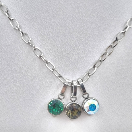 Edelstahlkette mit 3 Chaton Anhänger Kristallanhänger (821)