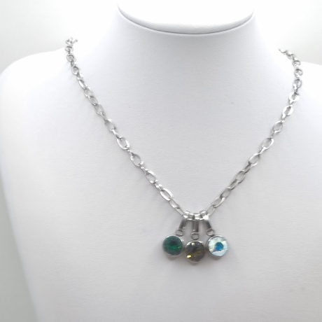 Edelstahlkette mit 3 Chaton Anhänger Kristallanhänger (821)