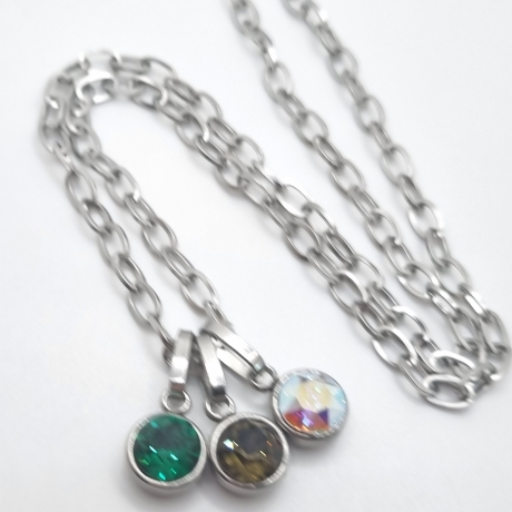 Edelstahlkette mit 3 Chaton Anhänger Kristallanhänger (821)