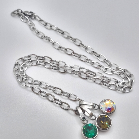 Edelstahlkette mit 3 Chaton Anhänger Kristallanhänger (821)