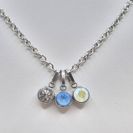 Edelstahlkette mit Chaton Anhänger Kristallanhänger Blau (821)