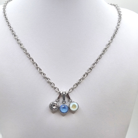 Edelstahlkette mit Chaton Anhänger Kristallanhänger Blau (821)