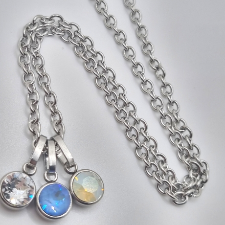Edelstahlkette mit Chaton Anhänger Kristallanhänger Blau (821)