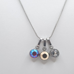 Edelstahlkette mit 3 Chaton Anhänger Kristallanhänger (821)