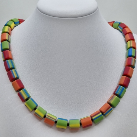 Kette PolarisPerlen Walzen Bunt Zebragestreift Polariskette (825)