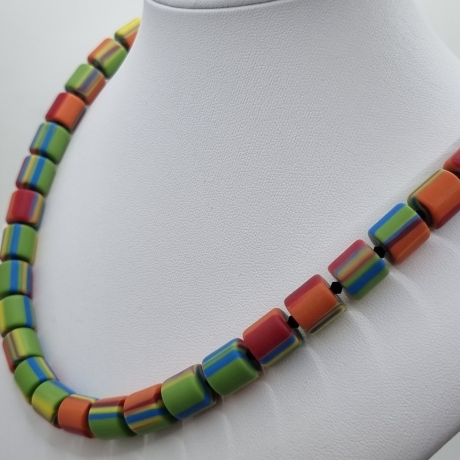 Kette PolarisPerlen Walzen Bunt Zebragestreift Polariskette (825)