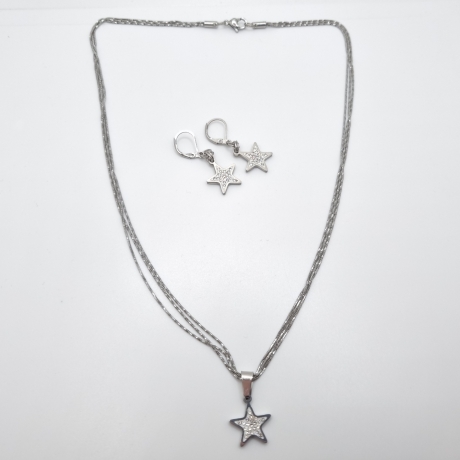Set Kette mit Anhänger und Ohrringe Sterne Glitzer Crystal (826)