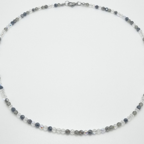 Kette Kristalle Weiß Schwarz Anthrazit Silber Kristalle (828)