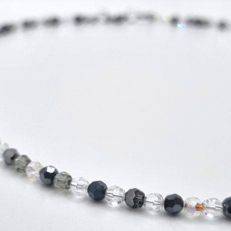 Kette Kristalle Weiß Schwarz Anthrazit Silber Kristalle (828)