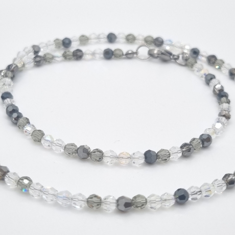Kette Kristalle Weiß Schwarz Anthrazit Silber Kristalle (828)