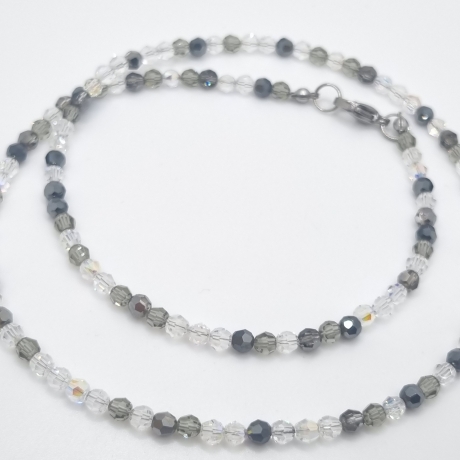 Kette Kristalle Weiß Schwarz Anthrazit Silber Kristalle (828)