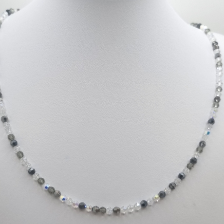 Kette Kristalle Weiß Schwarz Anthrazit Silber Kristalle (828)