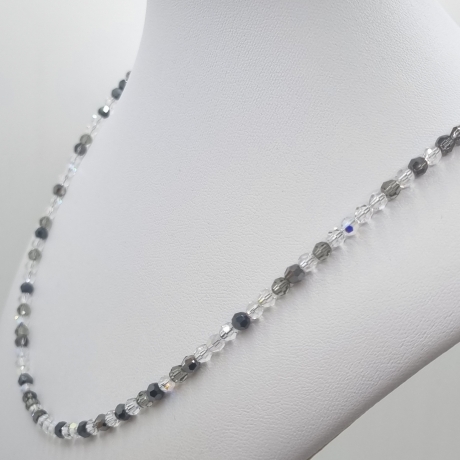 Kette Kristalle Weiß Schwarz Anthrazit Silber Kristalle (828)