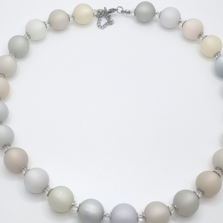 Polariskette Große Perlen Weiß Hellblau Beige mit Kristallen(829)