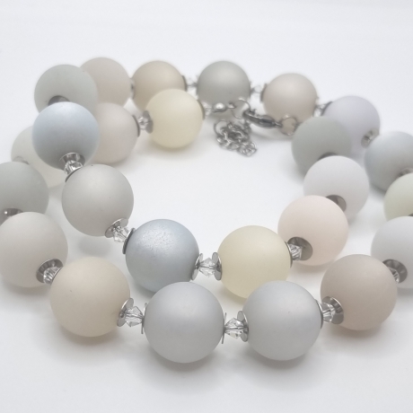 Polariskette Große Perlen Weiß Hellblau Beige mit Kristallen(829)