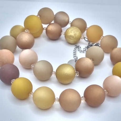 Polariskette Braun Beige Perlenkette mit Kristallen (830)