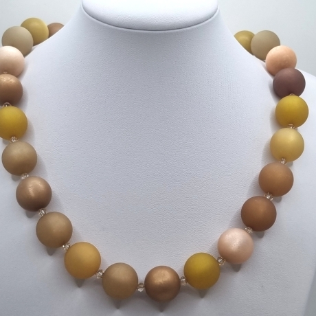 Polariskette Braun Beige Perlenkette mit Kristallen (830)