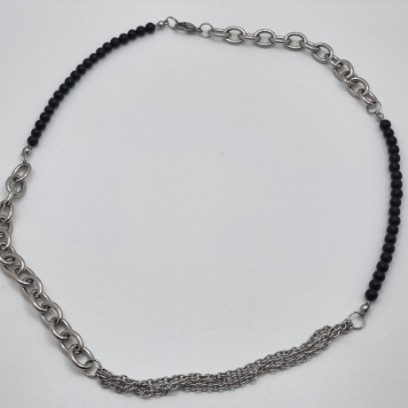 Edelstahlkette mit Onyx – mit schwarzen Onyxperlen (831)