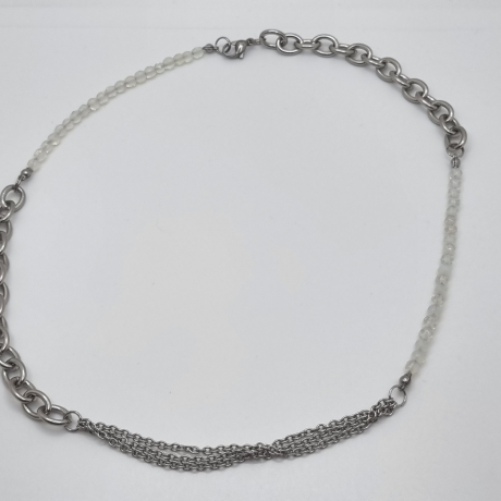 Edelstahlkette mit Opal Quarz Gliederkette mit Perlen (831)